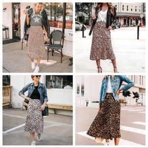 Leopard print - Floaty midi skirt with Pockets!